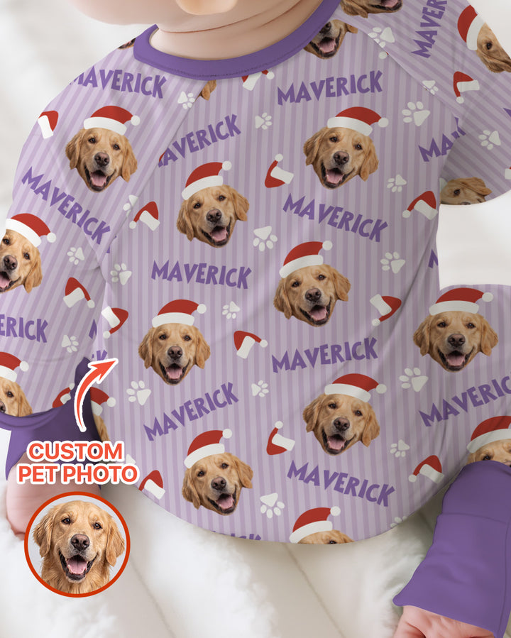 Custom Pet Photo Christmas Paws Stripe Bamboo Convertible Zippy