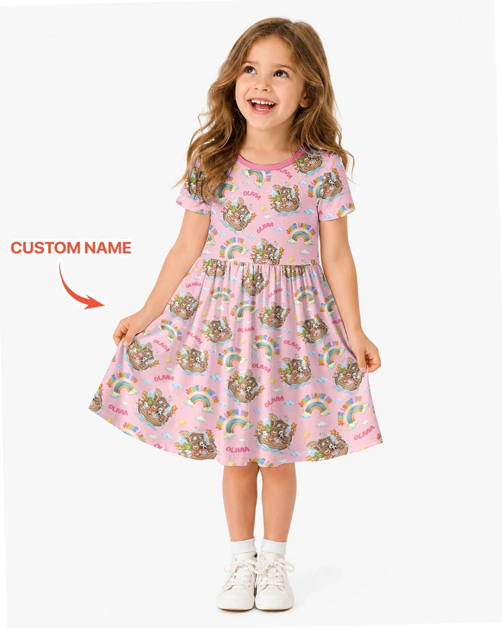 Custom Name Jesus Loves Me Noah's Ark Bamboo Twirl Dress
