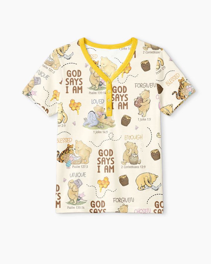 God Says I Am – Little Blessings Bamboo Women Short Sleeve Short Pajama Set