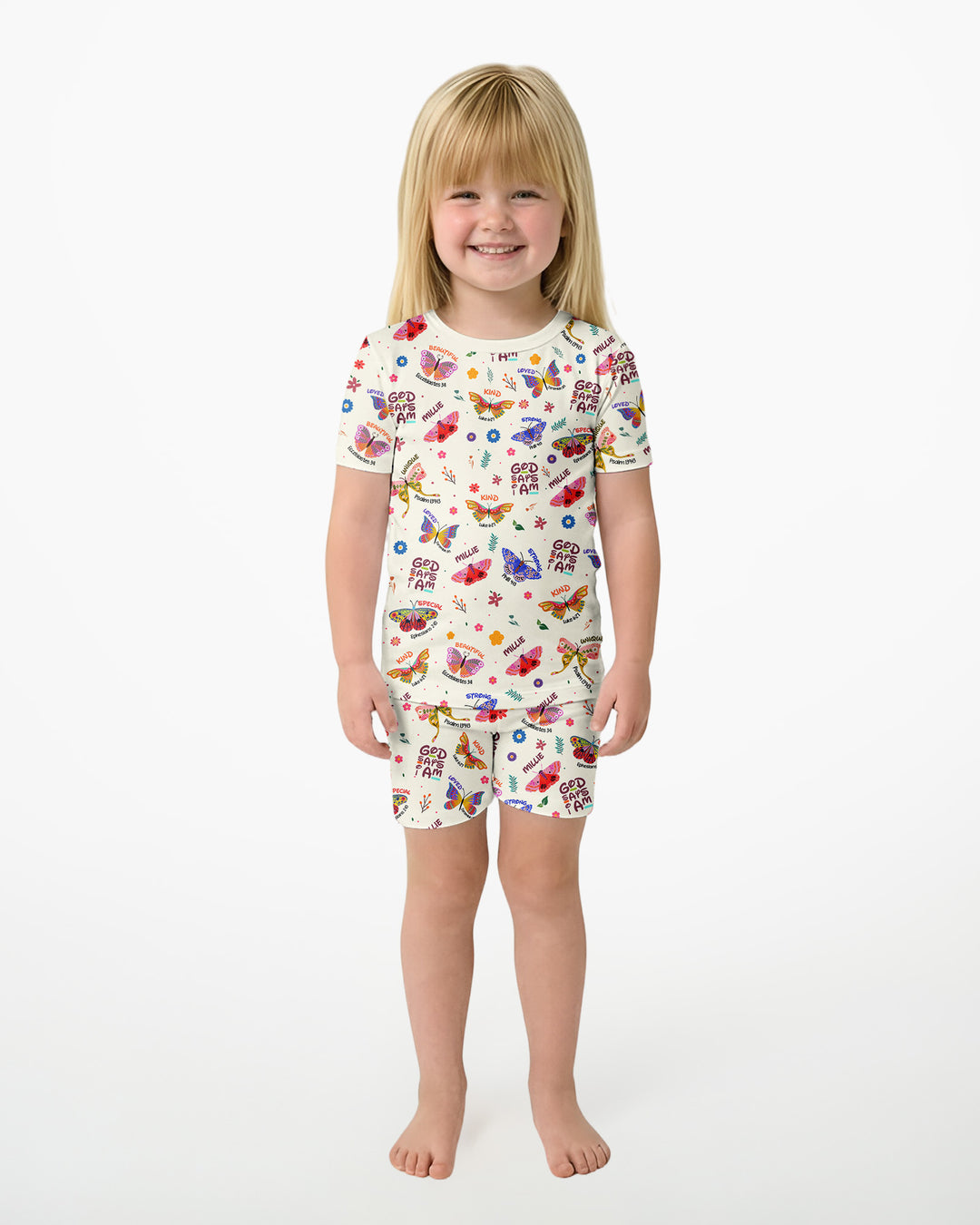 Custom Name God says I am Butterfly Bamboo Two Piece Short Sleeve Shorts Pajama Set