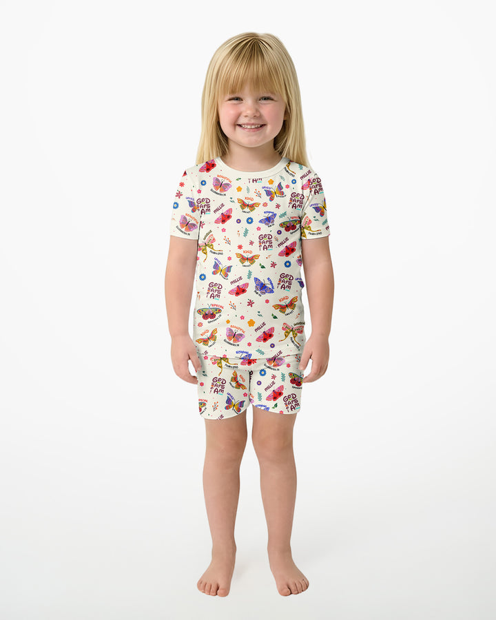 Custom Name God says I am Butterfly Bamboo Two Piece Short Sleeve Shorts Pajama Set