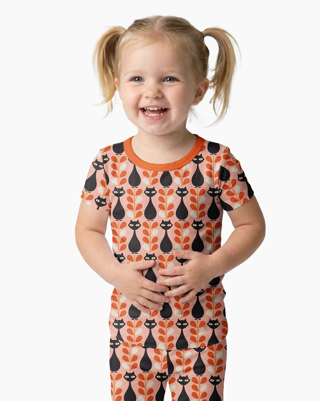 Retro Black Cat Garden Bamboo Two Piece Short Sleeve Pajama Set