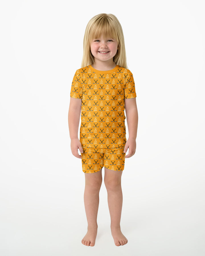 Eat Sleep Hockey Bamboo Two Piece Short Sleeve Shorts Pajama Set