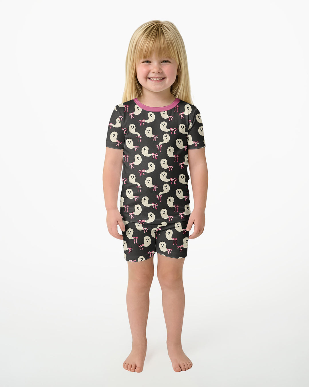 Little Ghosts Bamboo Two Piece Short Sleeve Shorts Pajama Set For Halloween