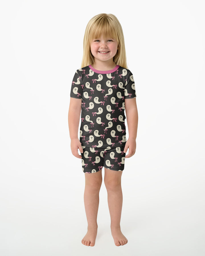 Little Ghosts Bamboo Two Piece Short Sleeve Shorts Pajama Set For Halloween