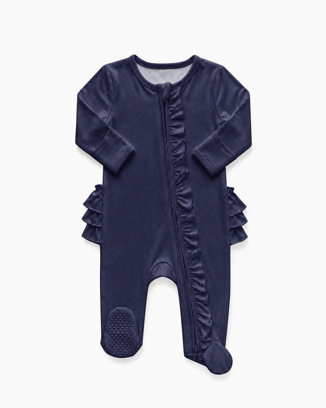 Solid Color Zipper Ruffle Footie