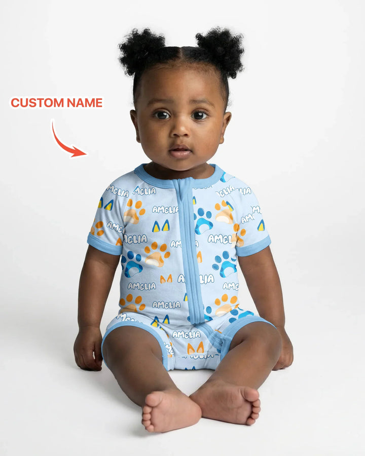 Custom Name Favourite Blue Dog Family Matching Bamboo Shorty Zippy