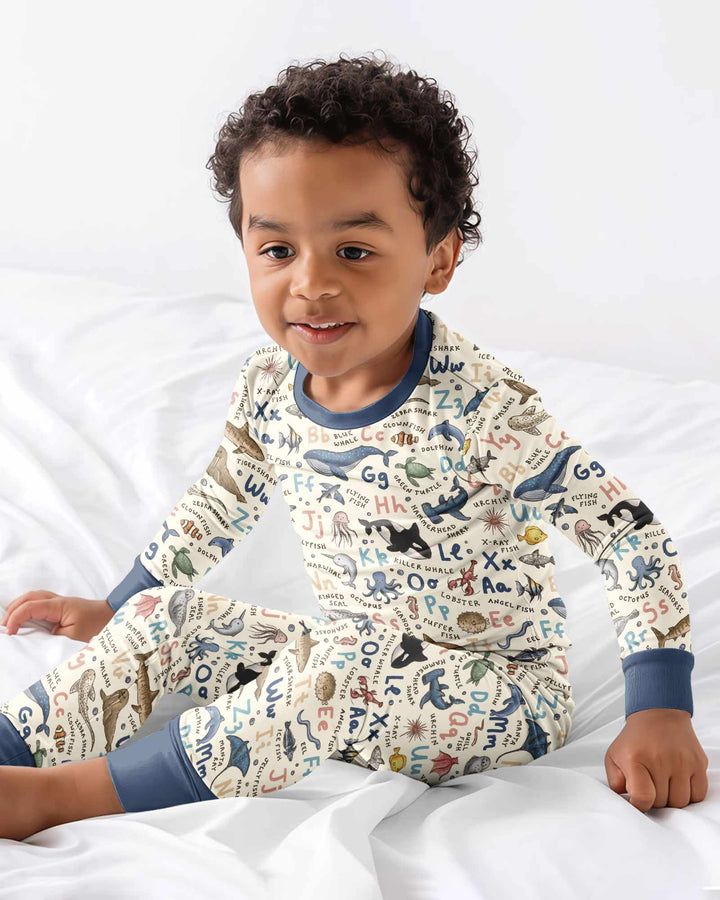 Ocean Animal Alphabet Bamboo Two Piece Long Sleeve Pajama Set