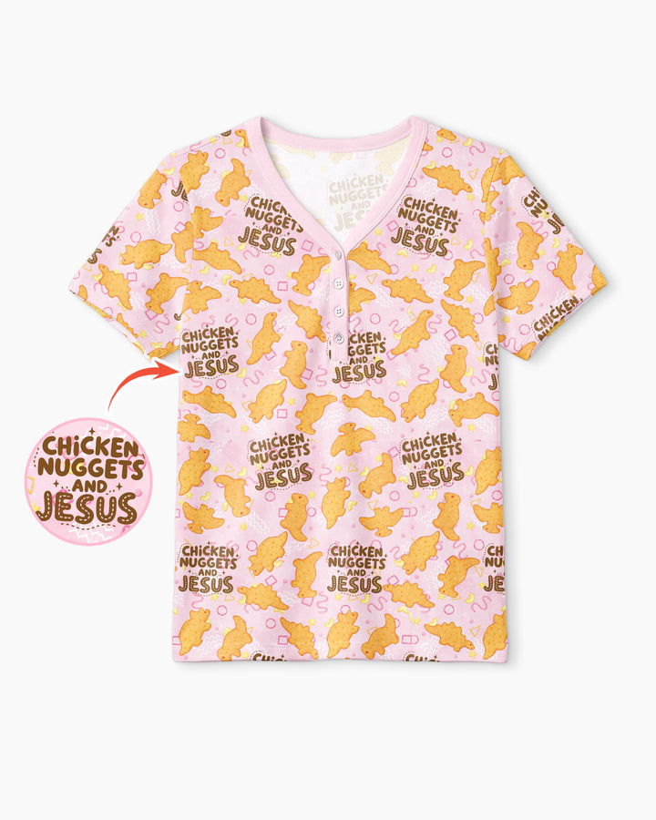 Chicken Nuggets and Jesus Family Matching Bamboo Women Short Sleeve Short Pajama Set