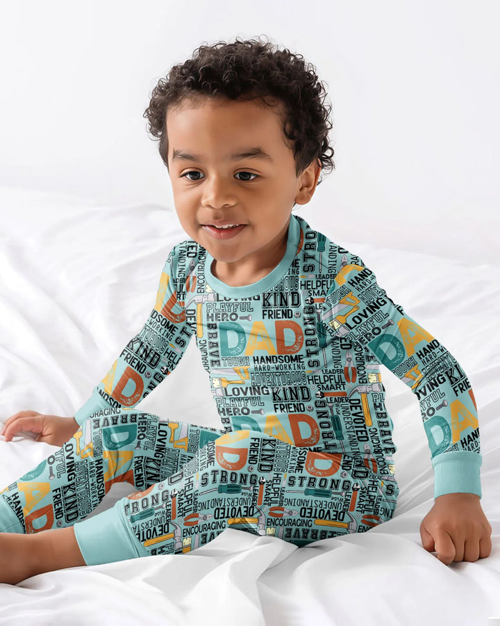 Dad Word Collage Bamboo Two Piece Long Sleeve Pajama Set
