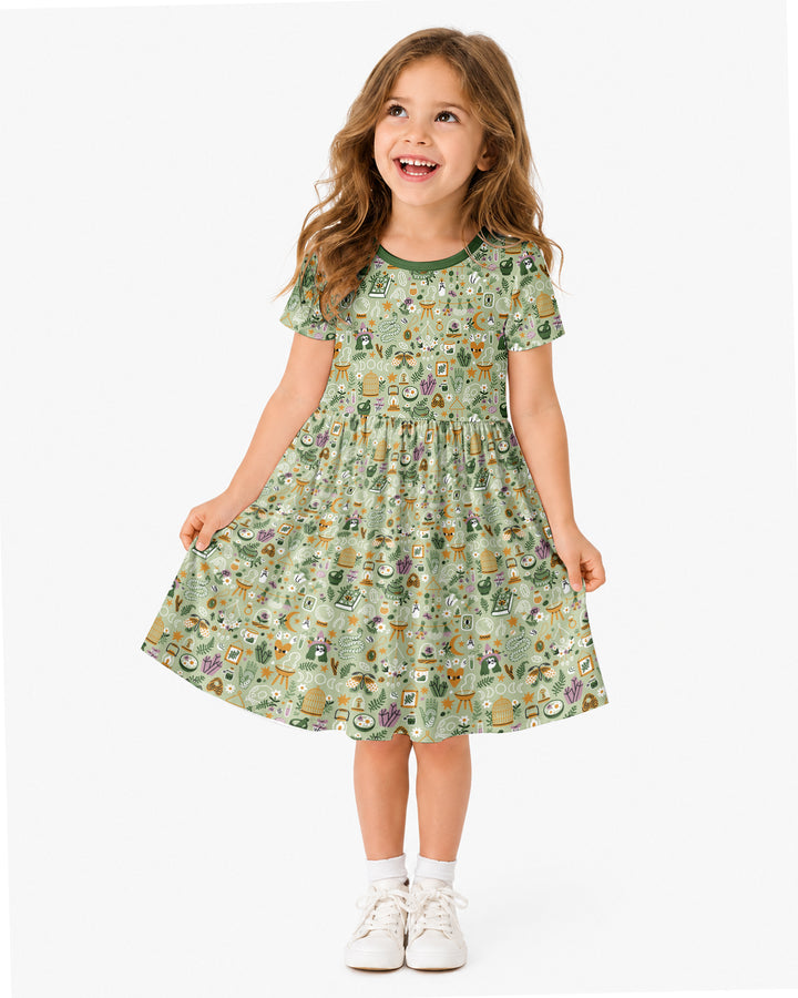 Boho Witchy Celestial Magic Floral Bamboo Twirl Dress