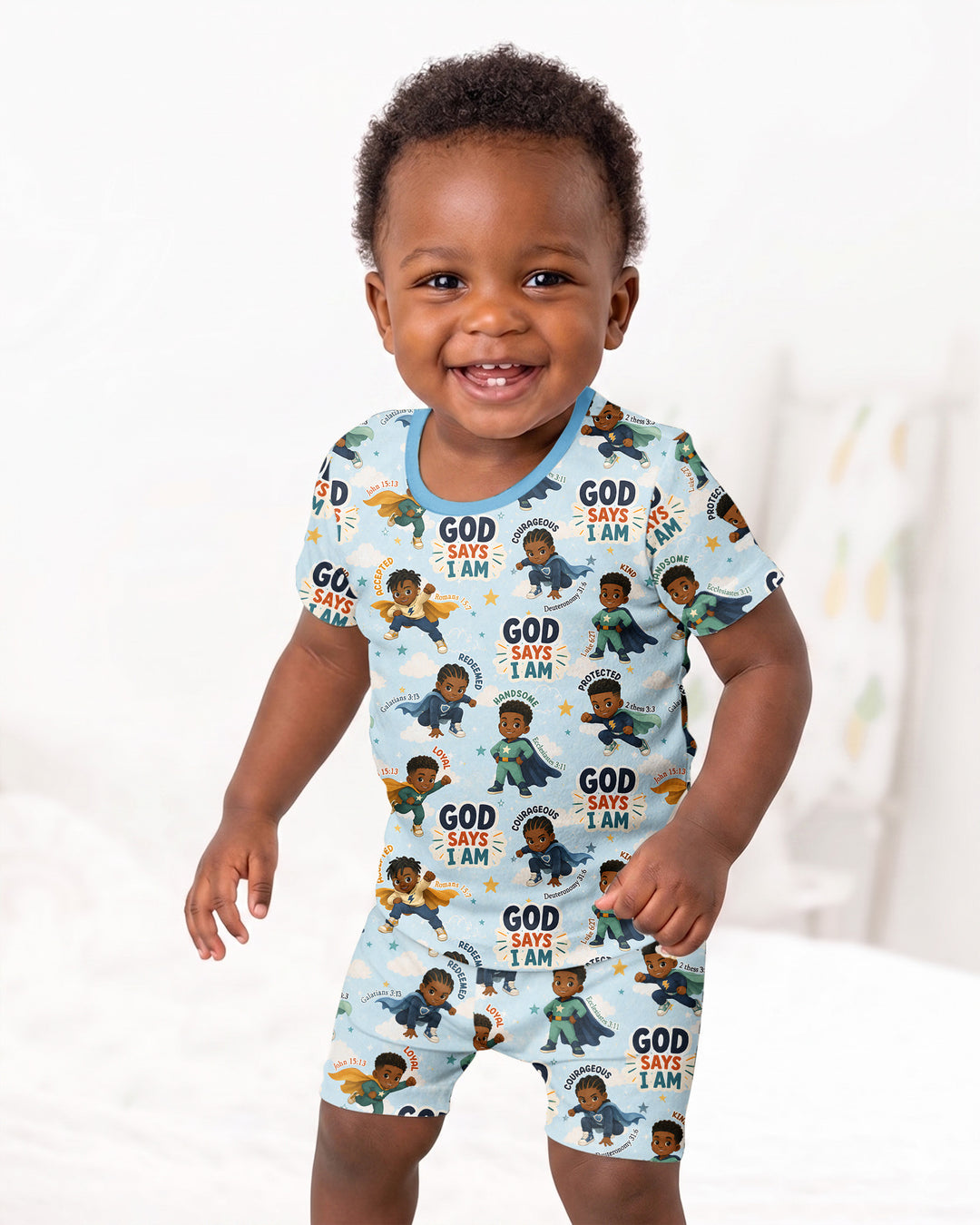 God Says I Am Black Superheroes Bamboo Two Piece Short Sleeve Shorts Pajama Set