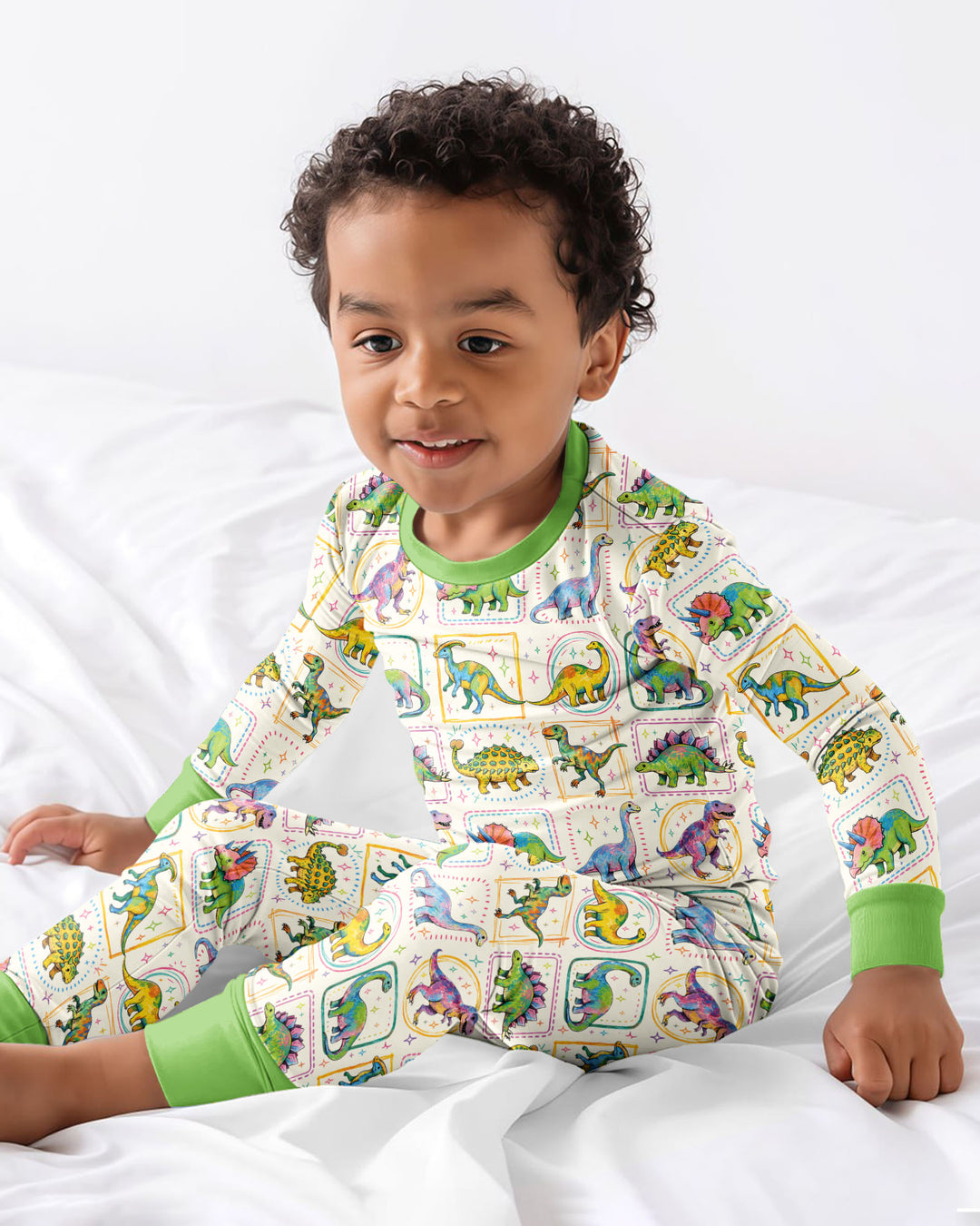 Whimsical Dinosaurs Bamboo Two Piece Long Sleeve Pajama Set