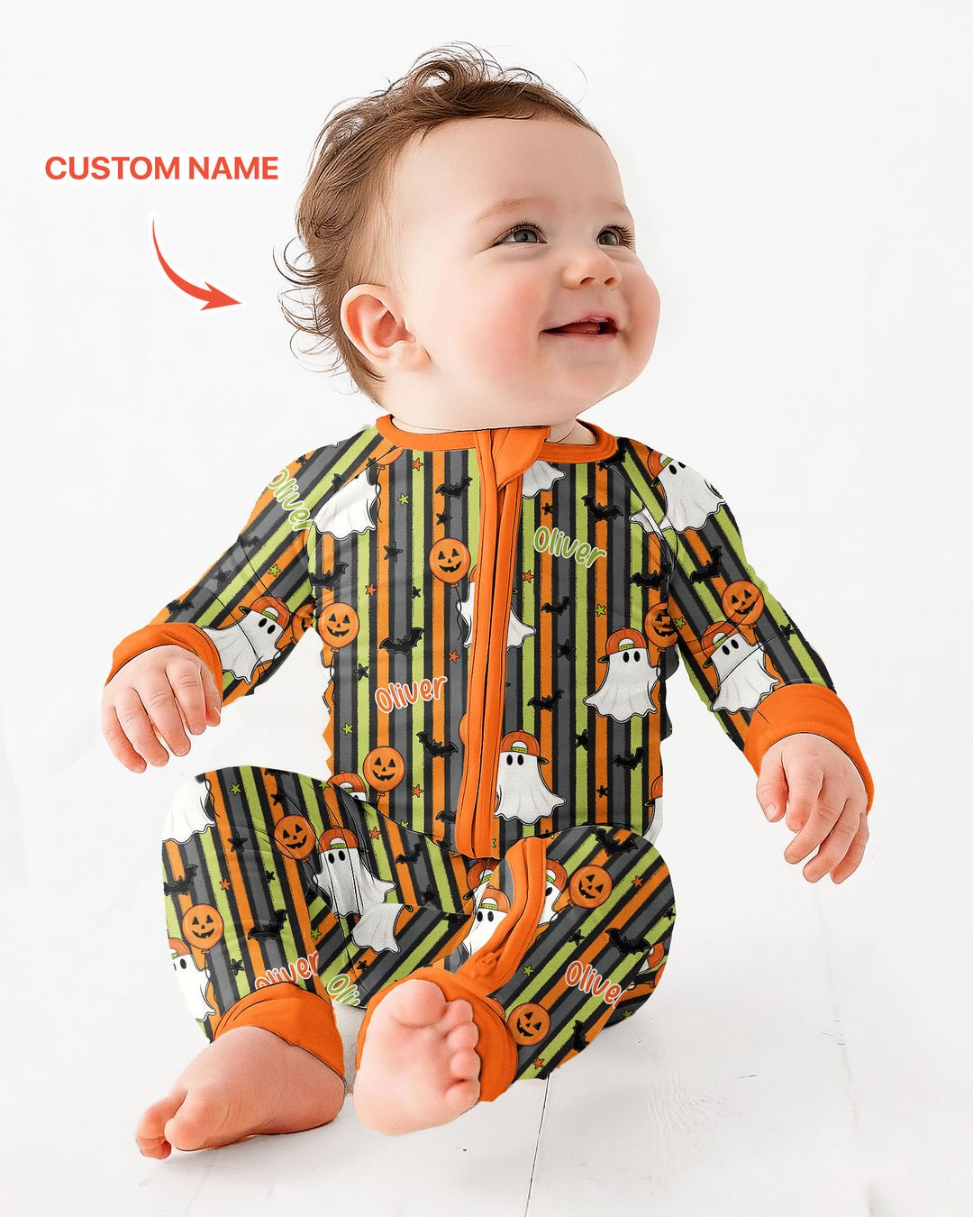 Custom Name Ghost Holding Balloon Bamboo Convertible Zippy