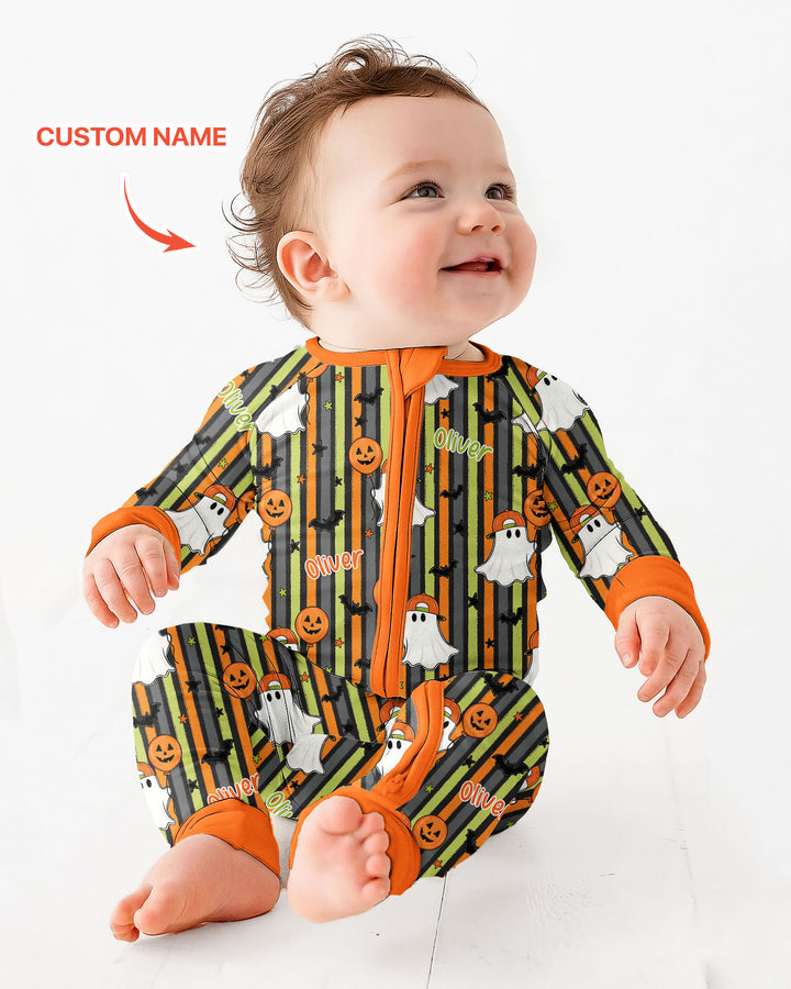 Custom Name Ghost Holding Balloon Bamboo Convertible Zippy