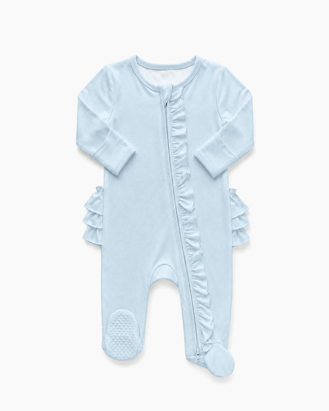 Solid Color Zipper Ruffle Footie