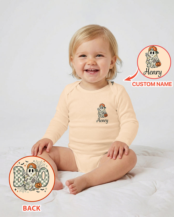 Personalized Baby Boy Halloween Ghost Bamboo Bodysuit