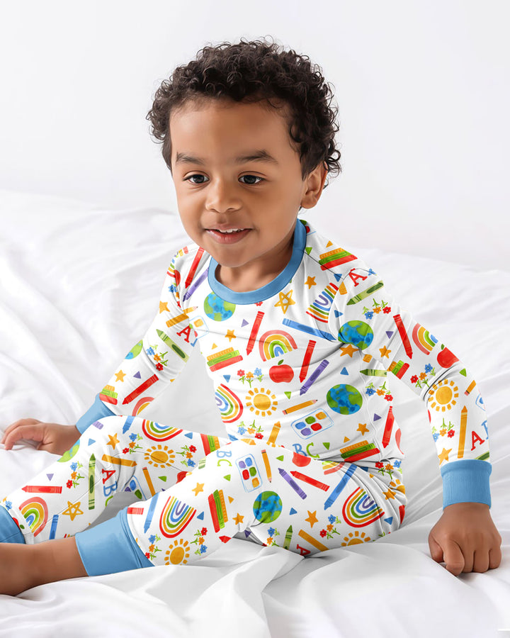 School Scribbles Bamboo Two Piece Long Sleeve Pajama Set