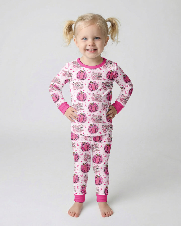 We Wear Pink Pumpkin Mommy & Me Matching Bamboo Two Piece Long Sleeve Pajama Set