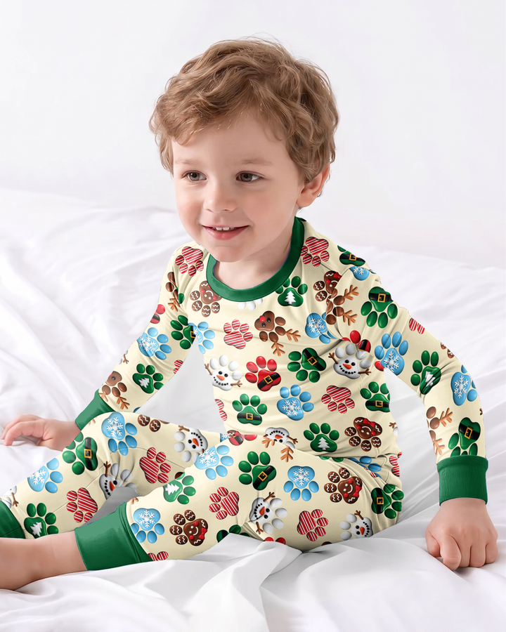 Santa Puppies Paw Bamboo Two Piece Long Sleeve Pajama Set