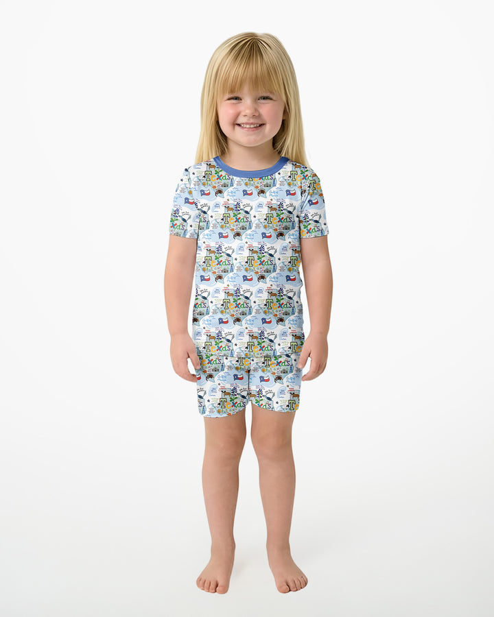 Texas Map Family Matching Bamboo Two Piece Short Sleeve Shorts Pajama Set