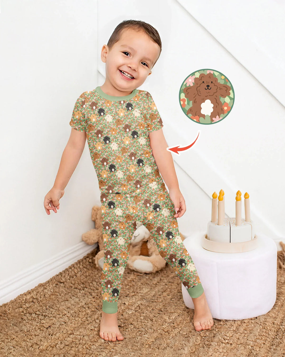 Puppy Garden Family Matching Bamboo Two Piece Short Sleeve Pajama Set