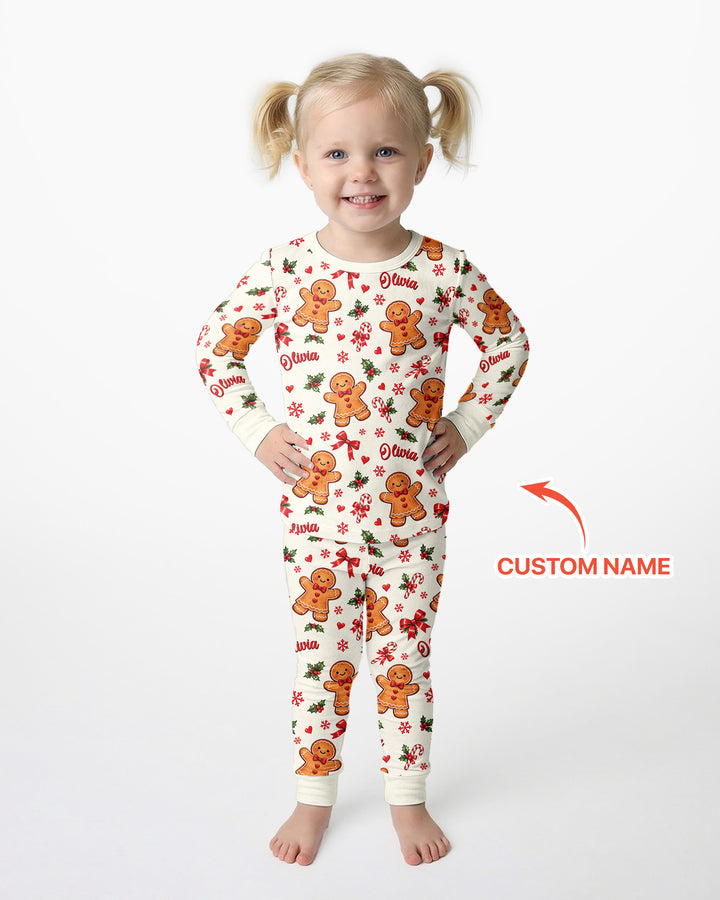 Custom Name Gingerbread Bamboo Two Piece Long Sleeve Pajama Set