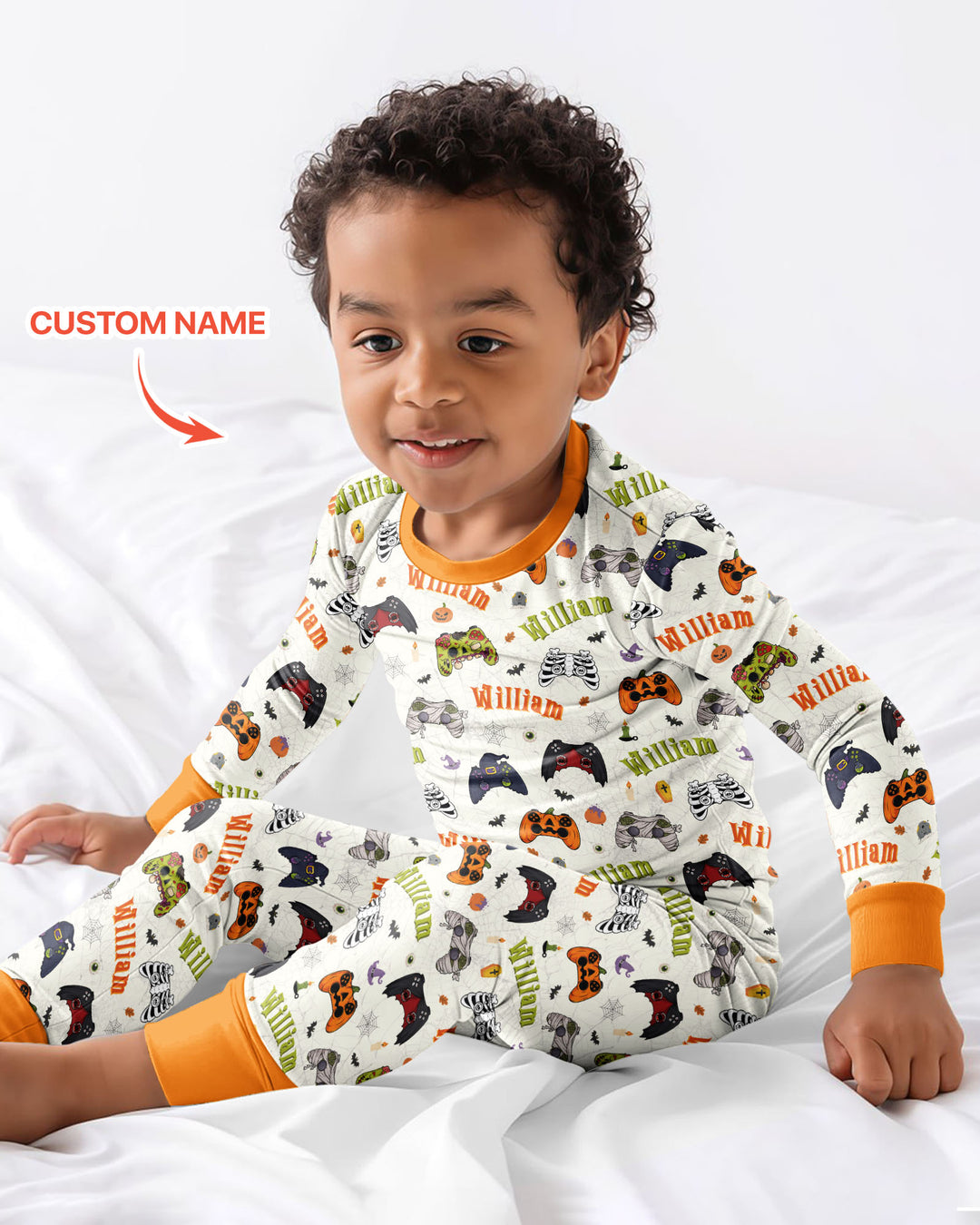 Custom Name Halloween Gaming Controllers Bamboo Two Piece Long Sleeve Pajama Set