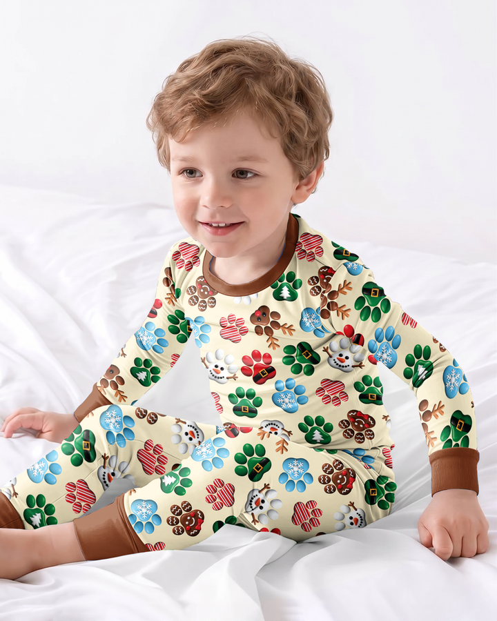 Santa Puppies Paw Bamboo Two Piece Long Sleeve Pajama Set