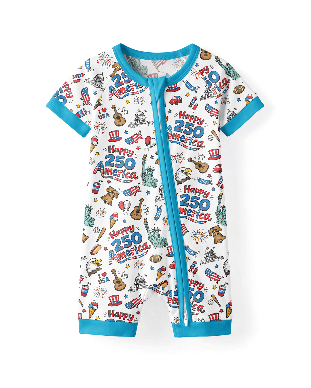 Happy 250 America I love USA Bamboo Shorty Zippy
