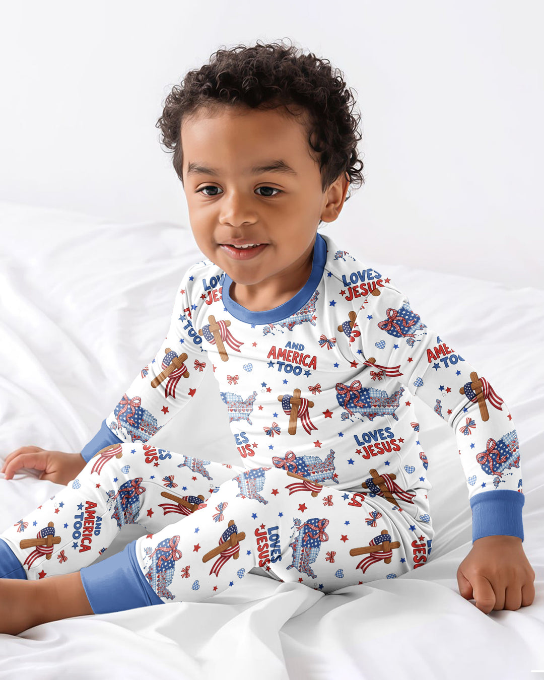 Loves Jesus And America Too Bamboo Two Piece Long Sleeve Pajama Set