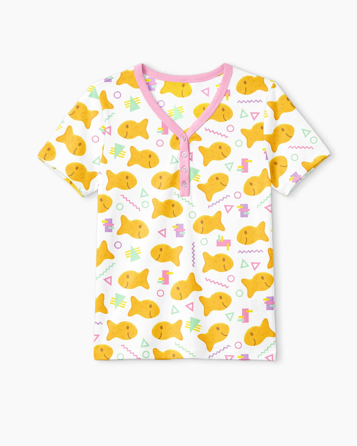 Cheesy Fishies Family Matching Bamboo Women Short Sleeve Short Pajama Set