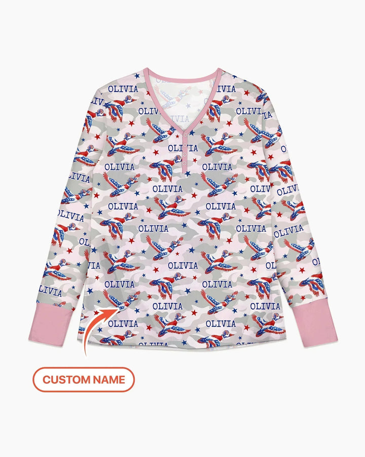 Pyjama-Set aus Bambus für Damen mit Entenmotiv und individueller Namensstickerei, passend für die ganze Familie