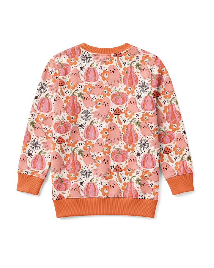 Pink Ghost Pumpkin Fall Floral Halloween Bamboo Crewneck Sweatshirt