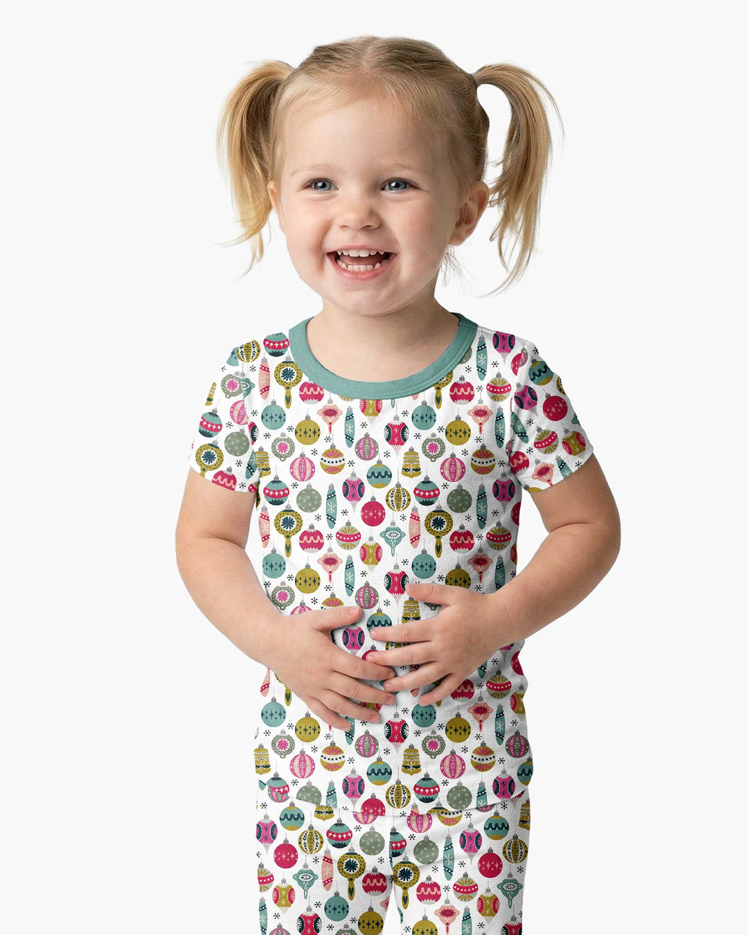 Tiny Christmas Ornaments   Bamboo Two Piece Short Sleeve Pajama Set