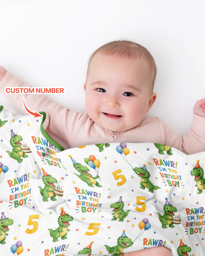 Personalized Dinosaur Birthday Boy Bamboo Blanket