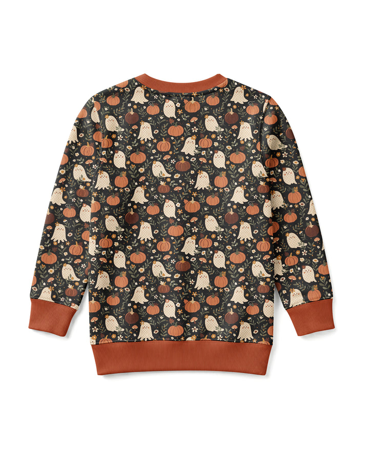 Ghost Pumpkin Harvest Floral Halloween Bamboo Crewneck Sweatshirt