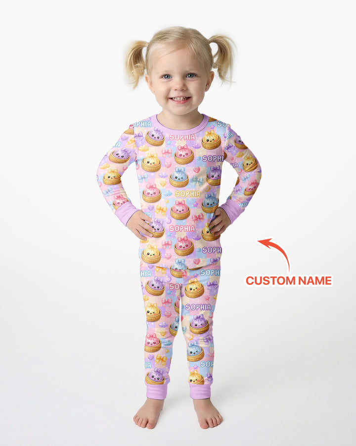 Custom Name Coquette Glitter Dumpling Bamboo Two Piece Long Sleeve Pajama Set
