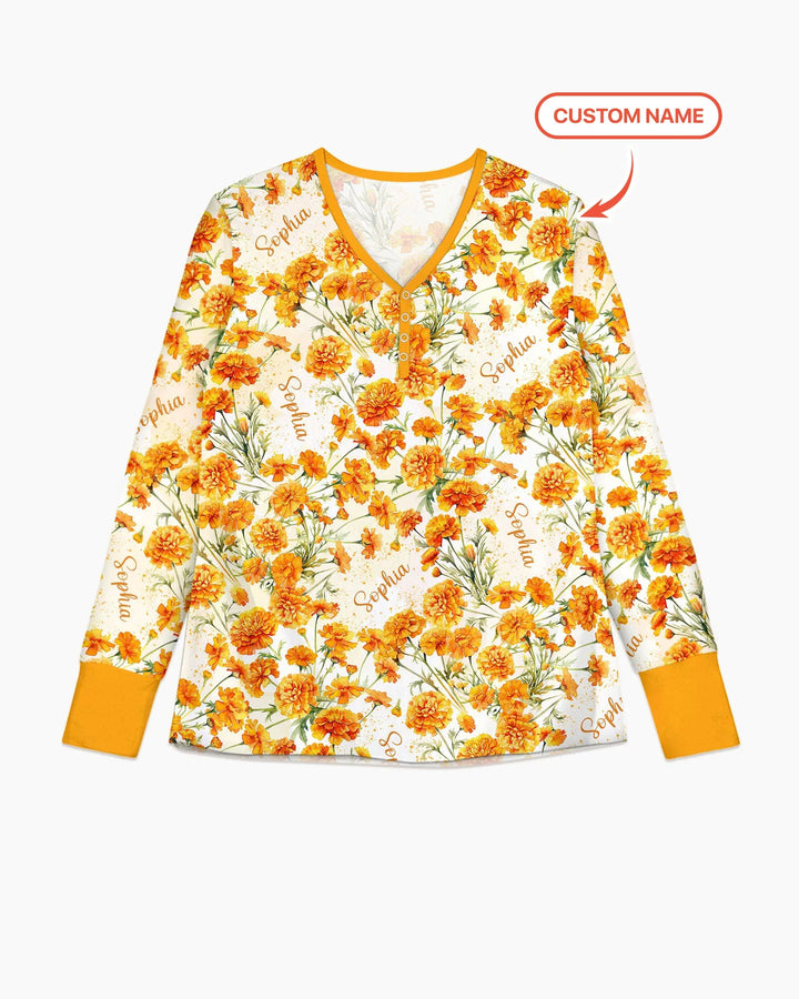 Benutzerdefinierter Name Geburtsmonatsblumen Bambus Damen Schlafanzug-Set