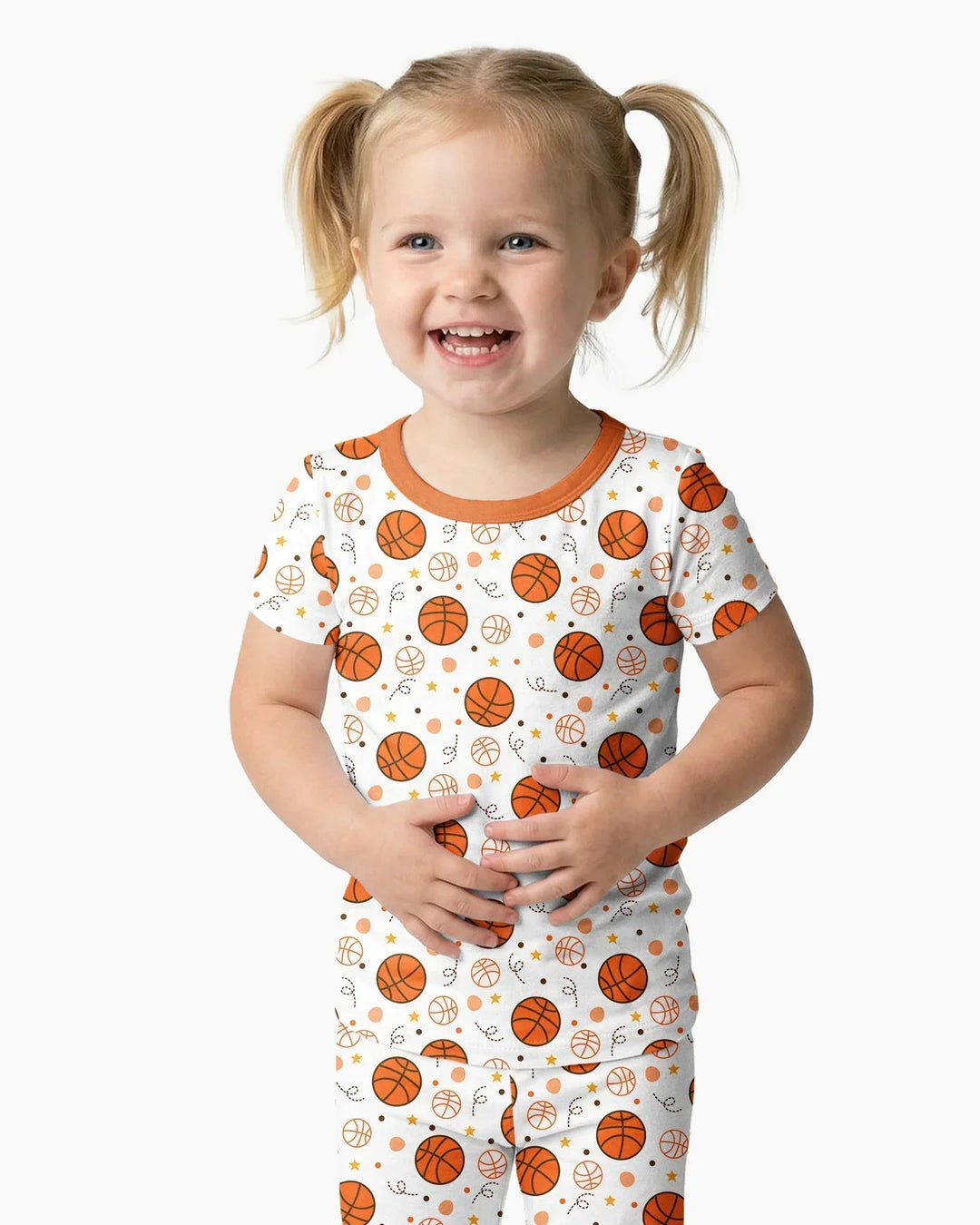 Orange Basketball Bamboo Two Piece Short Sleeve Pajama Set