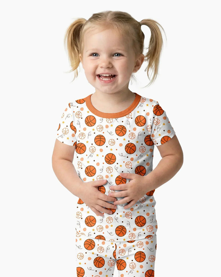 Orange Basketball Bamboo Two Piece Short Sleeve Pajama Set