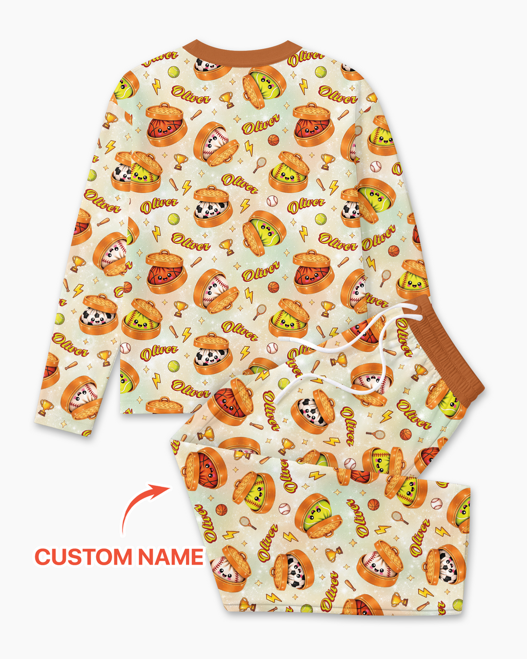 Custom Name Sports Dumpling Bamboo Men's Pajama Set