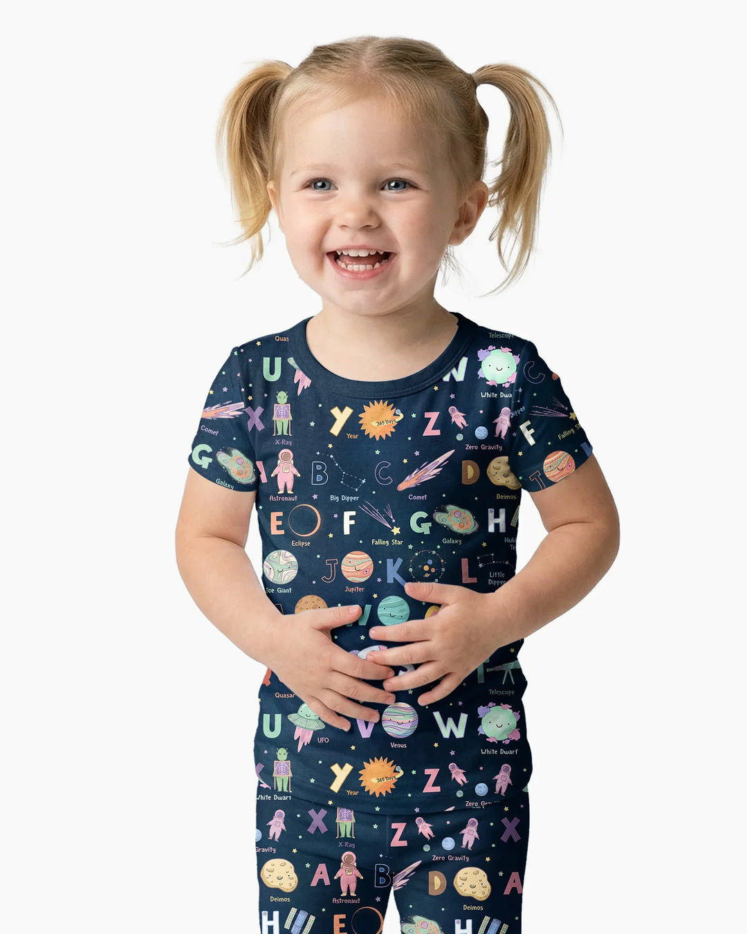Space Alphabet Bamboo Two Piece Short Sleeve Pajama Set