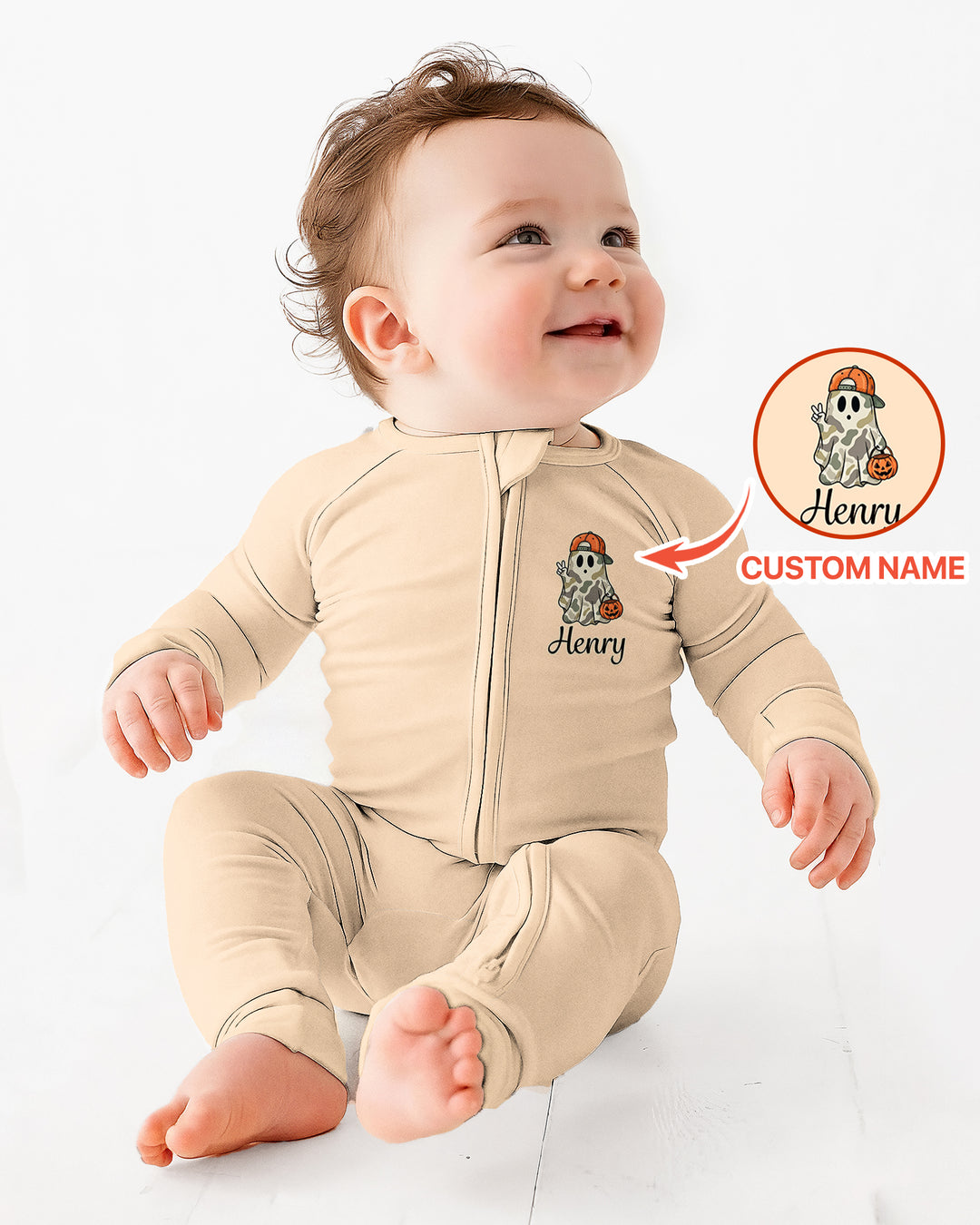 Personalized Baby Boy Halloween Ghost Bamboo Convertible Zippy