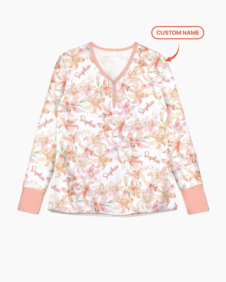 Benutzerdefinierter Name Geburtsmonatsblumen Bambus Damen Schlafanzug-Set