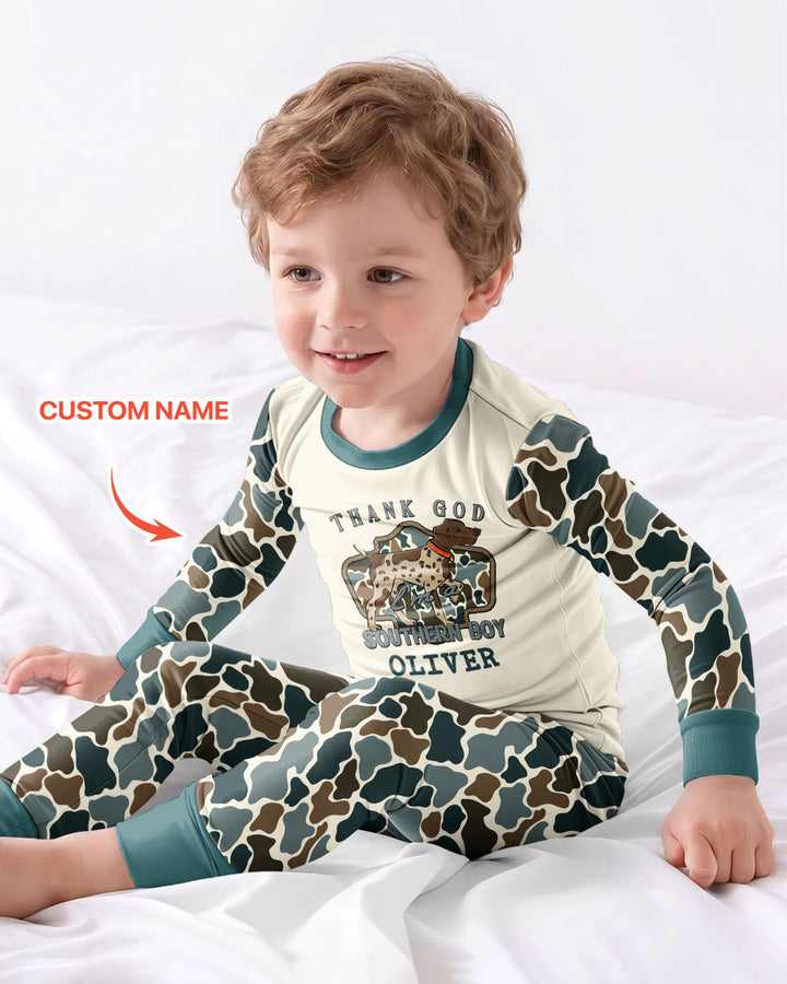 Custom Name Thank God I'm a Southern Bamboo Two Piece Long Sleeve Pajama Set