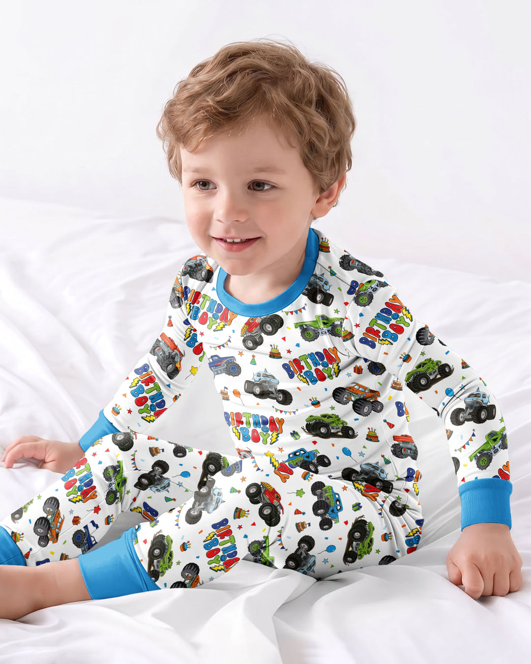 Monster Truck Birthday Boy Bamboo Two Piece Long Sleeve Pajama Set