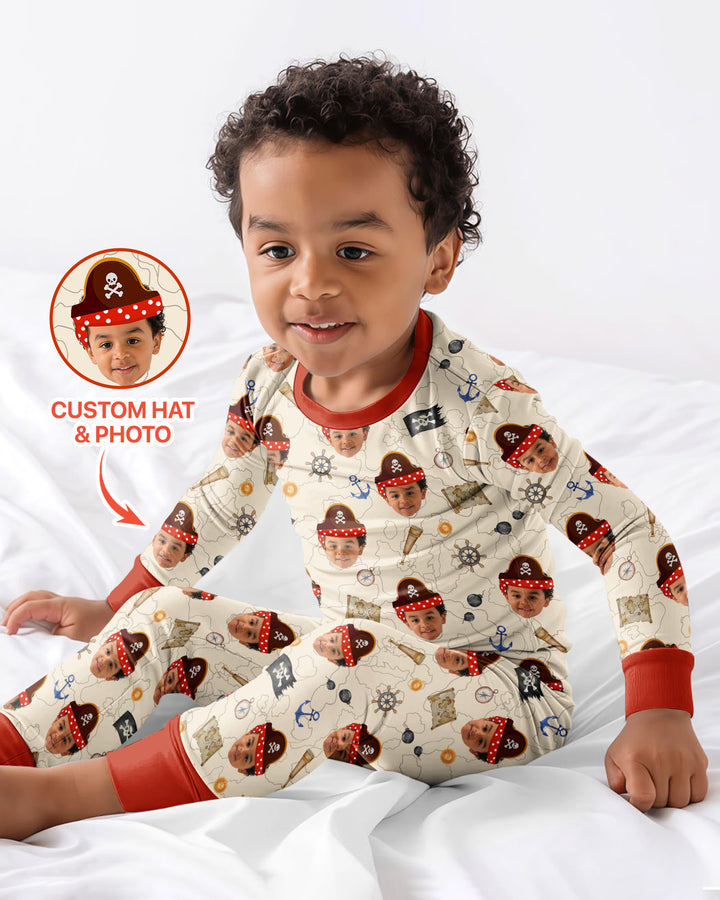 Custom Photo Treasure Map Adventures Family Matching Bamboo Two Piece Long Sleeve Pajama Set