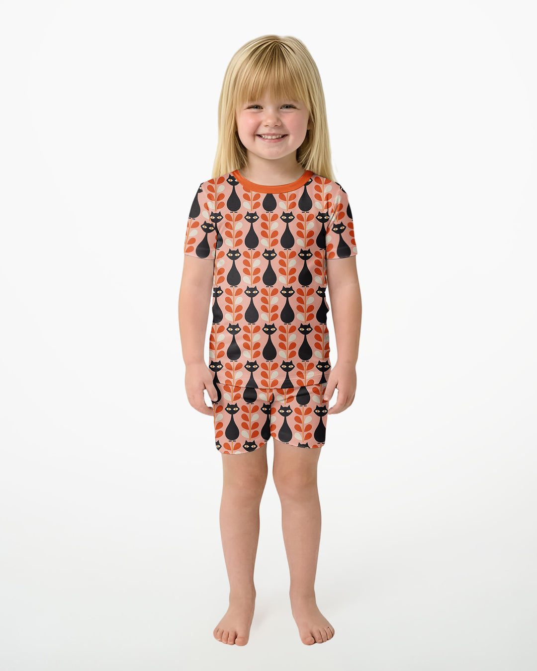 Retro Black Cat Garden Bamboo Two Piece Short Sleeve Shorts Pajama Set