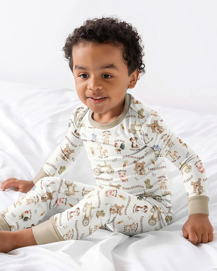 Old McDonald Farm Family Matching Bamboo Two Piece Long Sleeve Pajama Set